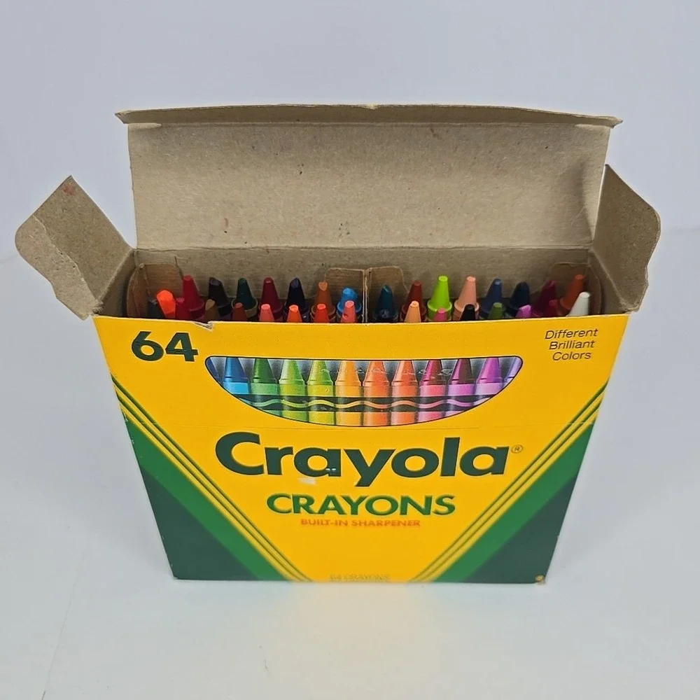 Vintage Box 64 Crayola Crayons 1990 Built-in Sharpener Retired Colors USA RARE